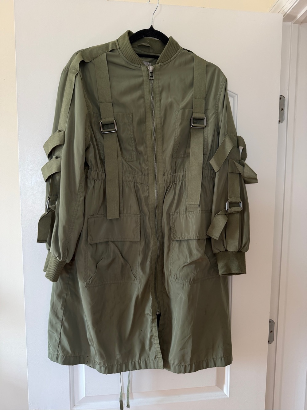 ASOS Olive Green Long Utility Jacket with Strap Details